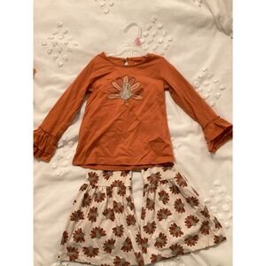 Planet Cotton Thanksgiving Turkey Outfit Size 4T Keyhole Button Bell Bottom Pant
